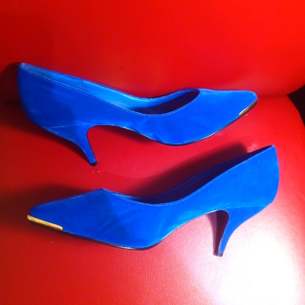 Blue Faux Suede Kitten Heels